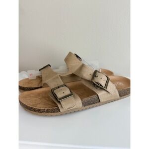 Cat & Jack Slide Sandals Kids Size 5 Tan Buckle Double Strap NWT
